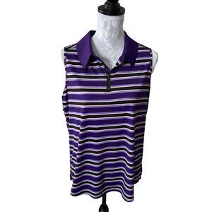 Belyn Key Womens GOLF TOP  Purple Striped Sleeveless Collared Polo Shirt Medium